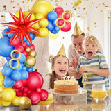 Red Blue Yellow Balloon Arch Kit, Balloons Garland Kit With Explosion Star Foil Balloons For Cartoon Hedgehog Carnival Circus Theme Birthday Party Baby Shower Decorations