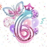 Butterfly Balloons 6Th Birthday Decorations Gradient Pink Purple Colorful Butterfly Foil Mylar Balloons Large Big Number 6 Balloons For Girls 6 Years Old Birthday Party Supplies Decor