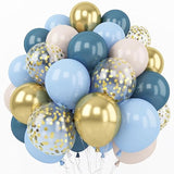 Dusty Blue Balloon Set, 60 Packs 12 Inches Metallic Chrome Gold Macaron Blue Ocean Blue White Sand Balloon Confetti Balloons For Boho Baby Shower Wedding Boy Birthday Graduation Decoration