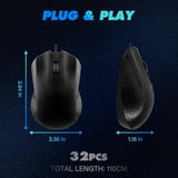 32 Pcs Wired Usb Computer Mouse Bulk Corded Computer Mice Ergonomic Wired Mouse For Pc, Desktop, Laptop Computer, Office, School, Home (Black)