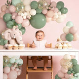 Pink And Sage Green Balloons Arch Kit, Baby In Bloom Baby Shower Decorations Pastel Green Sand White Gold Confetti Balloon For Boho Floral Baby Shower Birthday Gender Reveal Party Supplies