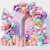 163Pcs Butterfly Pink And Purple Balloons Garland Arch Kit, Birthday Baby Shower Decorations Pink Purple Blue Confetti Star Balloons For Girls Women Mother Day Butterfly Party Baby Shower Supplies
