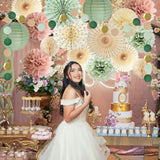 Sage Green & Pink Party Décor Set with Pom Poms, Fans & Garland