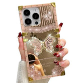 Auroicyy For Iphone 16 Pro Max Butterfly Stand Case, Glitter Bling Foldable Kickstand Woman Girly Mirror Back Golden Plated Shockproof Protective Elegant Cute Soft Cover For Iphone 16 Pro Max (Pink)