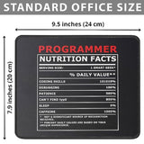 Programmer Nutritional Facts Mouse Pad Funny Coding Nerd - Geek Gift For It Support, Computer Science Engineer - Software Developer Mouse Mat 9.5 Inch