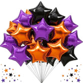 30Pc 18" Star Foil Balloons – Orange Black Purple Big Stars for Party Decor