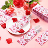 100 Pcs Valentine'S Day Silverware Bag Pink Paper Utensil Holder For Valentine'S Day Party Supplies Disposable Silverware Pocket Sleeves Cutlery Holder For Wedding Party Table Centerpiece Decor