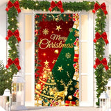 Red Green Christmas Door Cover Merry Christmas Door Decorations Banner Glitter Christmas Tree Elk Snowflake Porch Sign Backdrop Background For Christmas New Year Winter Holiday Party Decor Supplies