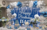 Happy Birthday Dad Backdrop Blue Silvery Glitter Balloons Fathers Birthday Father's Day Party Photography Background Mens Daddy Family Party Decor Banner Photo Booth Props (6x4FT)