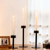 Black Candle Holders 12Pc Hurricane Candlestick Holders,Taper Candle Holders With Glass Candle Cover For Wedding Table Centerpiece Decoration Christmas Party