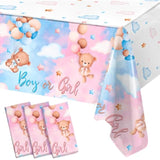 Gender Reveal Decorations Disposable Tablecloths - 3 Pcs Pink And Blue Waterproof Table Covers For Baby Gender Reveal Decor Party Supplies Boy Or Girl Baby Shower Bear Revelacion Genero