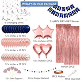 Navy Blue Rose Gold Happy Birthday Decorations Kit, Rose Gold Balloons Birthday Party Supplies For Women Girls Men, Happy Birthday Banner, Circle Dot Garland, Fringe Curtains, Latex Confetti Balloons