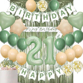 21st Birthday Decorations for Her - Sage Green Party Kit With Banner, Sash, Cake Topper, Olive Green Balloons - Birthday Gifts for Women