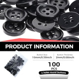 100Pcs Wholesale 10Mm Black Round Resin 4 Holes Clothes Sewing Buttons