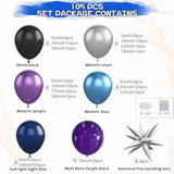 Metallic Balloon Arch Kit - Blue, Purple & Silver Balloon Arch Garland - 4D Star For Space Theme Birthday Party, Baby Shower, Graduation