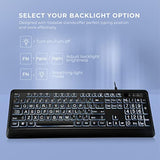 Large Print Backlit Keyboard, Usb Wired Computer Keyboard, Full Size Keyboard With White Illuminated Led Compatible For Windows Desktop, Laptop, Pc, Gaming, Black