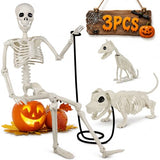 36" Halloween Skeleton Decorations - 3FT Posable Skeleton with Dog & Cat