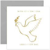 Old English Co. Gold Foil Dove Dedication Day Card For Him Or Her - Thoughtful Dedication Day Card For Boy Or Girl - Religious Faith Special Day Greeting Card For Family | Blank Inside With Envelope