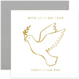 Old English Co. Gold Foil Dove Dedication Day Card For Him Or Her - Thoughtful Dedication Day Card For Boy Or Girl - Religious Faith Special Day Greeting Card For Family | Blank Inside With Envelope