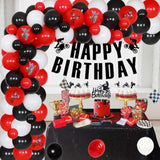 Dirt Bike Birthday Decorations For Boys - Red Black Balloon Garland Arch Kit With Happy Birthday Banner Cake Topper, Motorcycle Cupcake Toppers For Motocross Theme Party Supplies