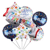 7Pieces Happy Birthday Banner Foil Balloon Set 18Inch Star And Circle Mylar Foil Balloon For Kids & Adults Birthday Decorations And Party Supplies Favor