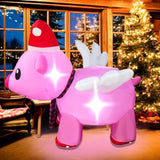 4Ft Inflatable Christmas Flying Pink Piggy Decoration, Led Lighted Blow Up Decor Indoor Outdoor Holiday Art Decor Decora