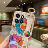 For Motorola Moto G 5G 2025 Case 6.7" With Wrist Strap Stand Glitter Imd Cute Kawaii Cartoon Pattern Design Shockproof Protective Phone Cases For Girls & Women - Sunflower
