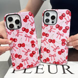 Compatible With Iphone 15 Pro Max Case,Cute Pink Cherry Bow Pattern With Shockproof Slim Soft Tpu And Hard Pc Protective Cover For Women Designed For Iphone 15 Pro Max Case (Glossy)
