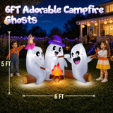 6FT Long Halloween Inflatables Decorations Outdoor Campfire Ghosts Adorable Halloween Blow up Yard Decoration Blowup Cute 3 Ghosts Roasting Marshmallows Over Campfire Built-in LEDs Party Lawn
