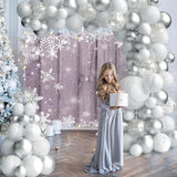 Silver White Snowflake Balloon Arch Kit With Diy Letter Number Backdrop 59 * 40 Inch For Baby Shower Birthday Wedding Snow Party Decorations, Winter White And Silver Balloons Garland Different Sizes