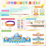 150 Pcs Happy Birthday Kits For Kids Classroom, Include Crowns, Silicone Stretches, Toy Whistles, Badge Stickers, Students Kindergarten Birthday Party Hats For School Teacher Classroom Party Supplies