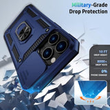 For Iphone 12 Pro Max Case With Camera Lens Cover, Hd Screen Protector, 10 Ft Military Grade Drop Protection, Magnetic Ring Holder Kickstand Protective Phone Case For Iphone 12 Pro Max ,Navy Blue