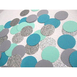Confetti 100 Pieces Paper Scalloped Circles Silver Grey Blue Baby Shower Gender Reveal Ocean Under The Sea Birthday Wedding Party Decor