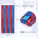 Red & Blue Fringe Curtains 4-Pack Party Tinsel Backdrops 3.3×6.6 ft