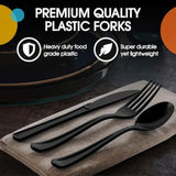 Party Solids Black Plastic Silverware Heavy Duty 150 Pieces Black Disposable Silverware Heavy Duty, Utensil Sets, 50 Of Each Forks, Knives & Spoons Disposable Cutlery Set For Party Supplies