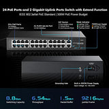 24 Port Poe Switch With 2 Gigabit Uplink, 100Mbps Poe+ Ports, 1000Mbps Uplink, Ieee802.3Af/At, Max 300W, Vlan & Poe Extend 250M, Rackmount Fanless Unmanaged Ethernet Switch