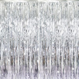 6.4x8.2ft Metallic Tinsel Foil Fringe Curtains 2 Pack Silver Party Backdrop