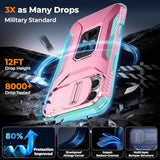 Case For Iphone 15 Pro Max With Slide Camera Cover+Screen Protector(2 Packs), Military Grade Shockproof Protective Cover, Rotated Ring Kickstand(A - Pink+Celadon)