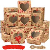 24 Packs Cookie Box Kraft Bakery Treat Boxes 6 X 6 X 3 Inches Candy Boxes With Heart Window Kraft Paper Cupcake Boxes With Heart Cards For Cookies, Cupcakes