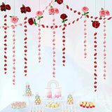 Red Pink Rose Garland Flower Roses Petal Streamer Paper Love Banner For Floral Romantic Wedding Engagement Anniversary Bridal Shower Birthday Hanging Valentines Day Party Decorations 12Pcs