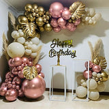 Rose Gold Balloon Arch Kit-126Pcs Rose Gold Balloons Sand White Balloons Chrome Gold Balloons With Golden Leaf For Baby&Bridal Shower, Birthday Party, Wedding, Grad, Anniversary Party