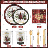 350 Pcs Christmas Paper Plates And Napkins Set, Buffalo Plaid Xmas Tree Disposable Dinnerware Set Holiday Party Plates For Xmas Winter New Year Holiday
