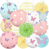 16Pcs Butterfly Paper Lantern Decorations – Pastel Floral Spring Hanging Decor For Birthday Party, Centerpieces