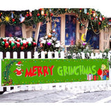 Green Christmas Fence Banner Winter Holiday Party Decoration Xmas Large Home Garden Outdoor Yard Hanging Sign Decor-1.6 * 8.2Ft (Green-A)