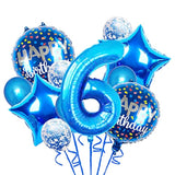 11 Pc Blue 6th Birthday Foil Balloons & Confetti Balloon Set for Kids Party Decor