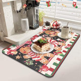 Christmas Dish Drying Mat For Kitchen Counter, 12"X20" Absorbent Gingerbread Drying Mat With Candy Cane, Christmas Holiday Dish Rack Mat For Kitchen Counter Coffee Maker Dining Room Decoration