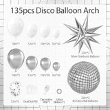 135Pcs Disco Balloon Arch Kit with Silver Balloons Disco Ball Prom Party Decor