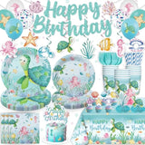 201 Pieces Ocean Party Decorations, All-In-One Sea Turtle Birthday Party Pack, Includes Banner, Plates, Tablecloth, Cake Toppers, Balloons, Under The Sea Decorations For 25 Guests