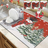 Christmas Dish Drying Mat For Kitchen Counter, 18"X24" Absorbent Snowman Drying Mat With Cardinal Birds Tree, Winter Merry Christmas Dish Rack Mat For Kitchen Counter Coffee Maker Decoration