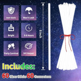 60pc 8in White Glow Sticks with Connectors Neon Party Favors Bulk